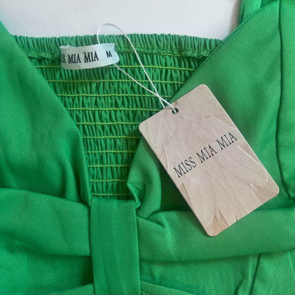 MISS MIA MIA NWT CROP TOP PUFF FLORAL EMBRIODERED SLEEVES BRIGHT GREEN SIZE M - Picture 9 of 11